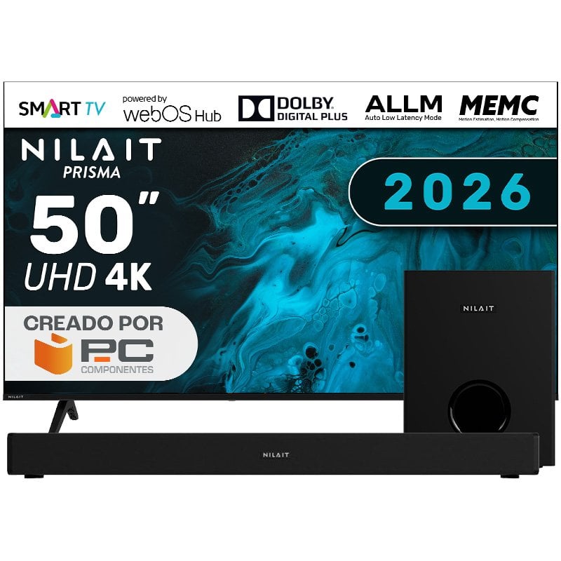Nilait Prisma 50UD7004SWOS 50" LED 4K Smart TV WebOS + Barra de sonido con subwoofer 120W Dolby 2.1