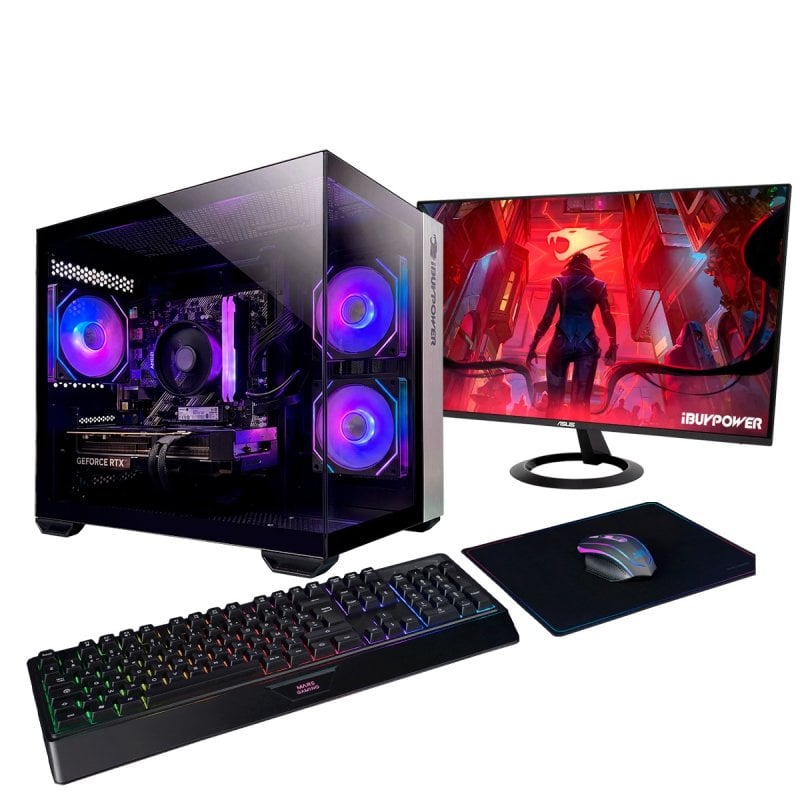 PC Sobremesa IBUYPOWER Pack Fighter Warcry X Lite AMD Ryzen 5 5500 16GB 1TB SSD RTX 5060 Windows 11 Monitor 24" Teclado Ratón Wi-Fi