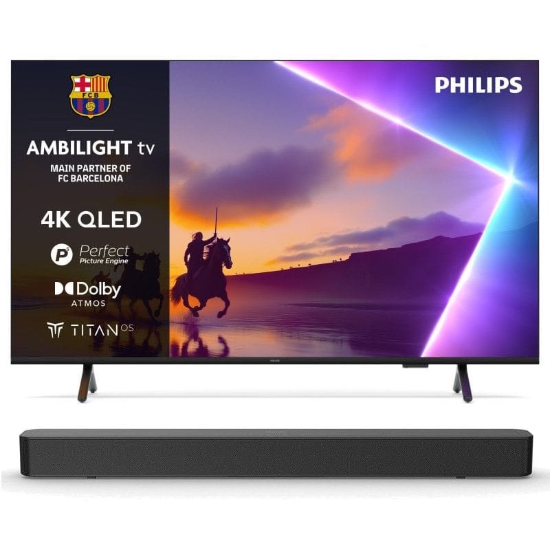 Philips QLED 75PUS8510 75" 4K Ambilight Smart TV Titan OS + Barra de Sonido TAB4000