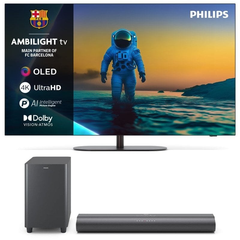 Philips Ambilight OLED 65" 65OLED820 UltraHD 4K Dolby Vision Google TV + Barra de Sonido TAB6100 Philips Ambilight OLED 65" 65OLED820 UltraHD 4K Dolby Vision Google TV + Barra de Sonido TAB6100