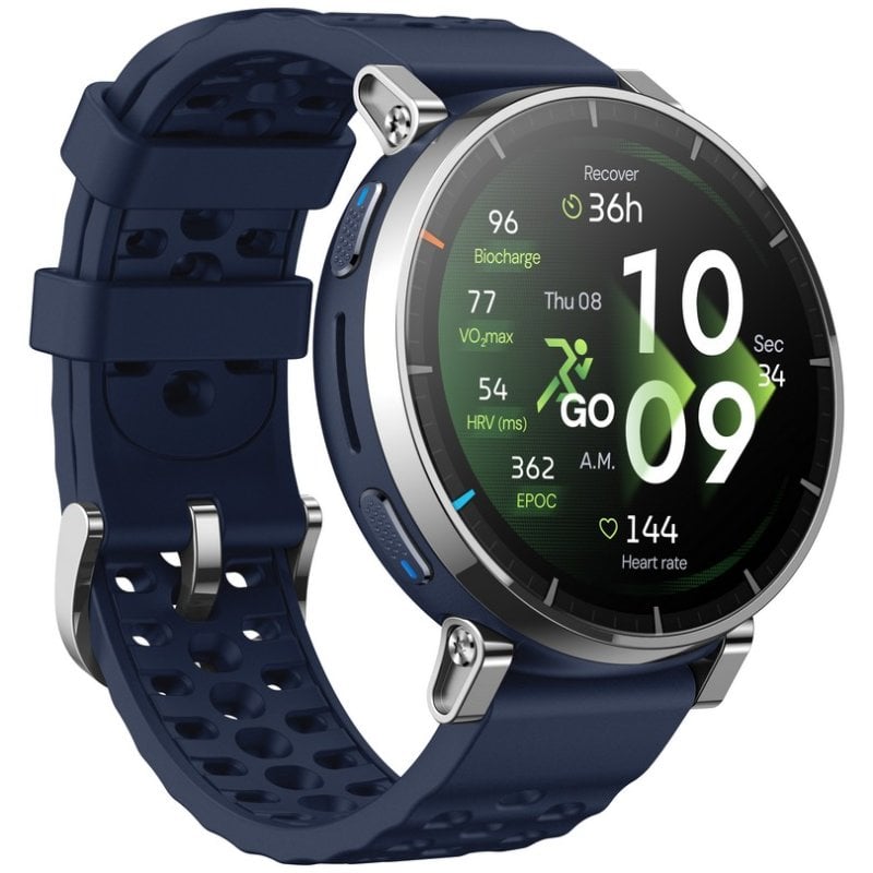 Amazfit Active 3 Premium Bluetooth GPS NFC 45mm AMOLED Argent Bleu M Étanche 5ATM Pulsomètre SpO2