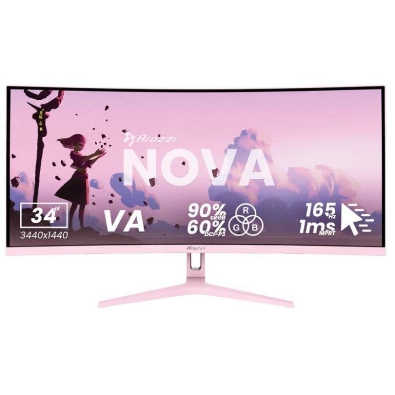 Écran PC Arozzi Nova 34" UltraWide QHD 165Hz VA Incurvé 1ms Haut-parleurs Rose