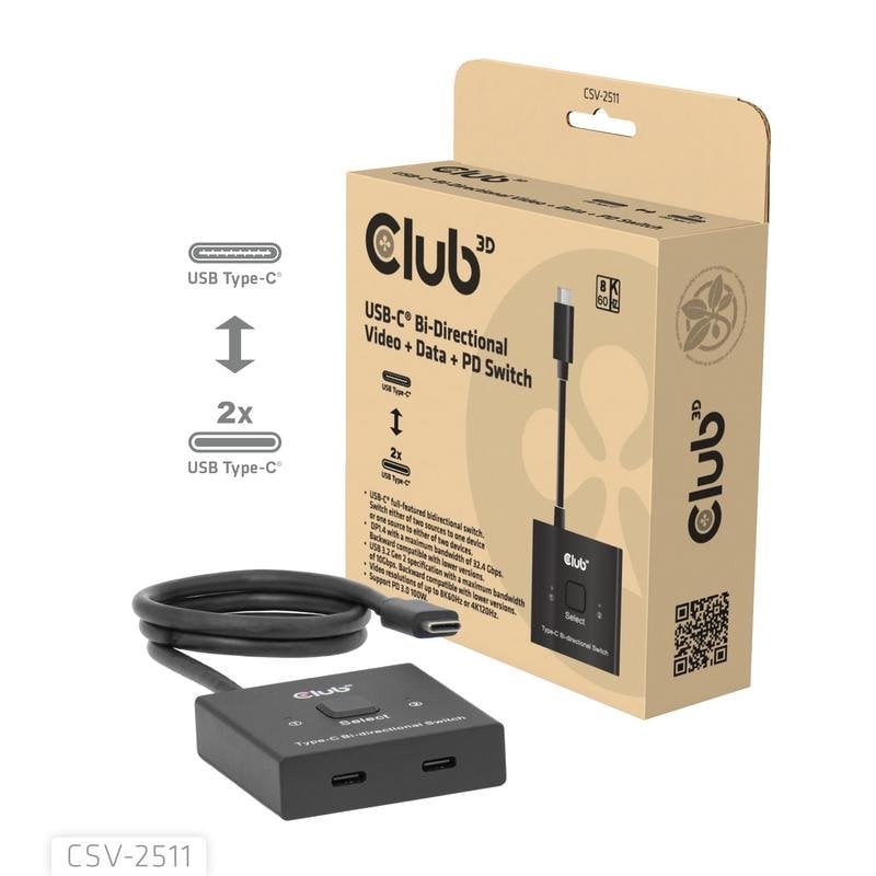 SWITCH CLUB 3D USB-C BIDIRECCIONAL DE VIDEO+DATOS+PD - miniatura 2