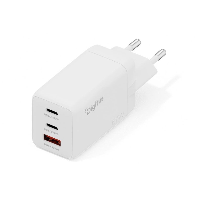 Carregador Digitus USB GaN 67W 2x USB-C 1x USB-A Universal Compacto - 11050562