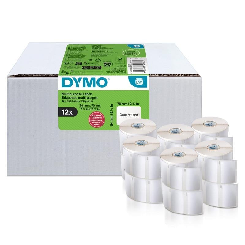 DYMO LW étiquettes autocollantes authentiques polyvalentes 54 mm x 70 mm 12 rouleaux 320 étiquettes faciles à décoller lot de 3.840 pour les étiqueteuses LabelWriter - vue 9