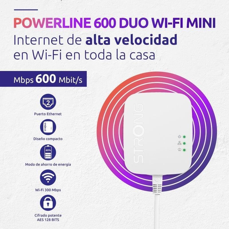 Extenseur réseau Powerline 600 Duo Wi Fi Mini Strong PLW600MDUO