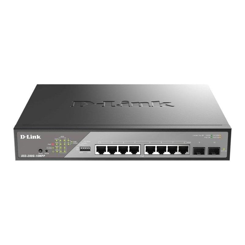 Comutador Gestor L2 D-Link DSS-200G-10MPP/E 8 Ports Gigabit PoE 242W