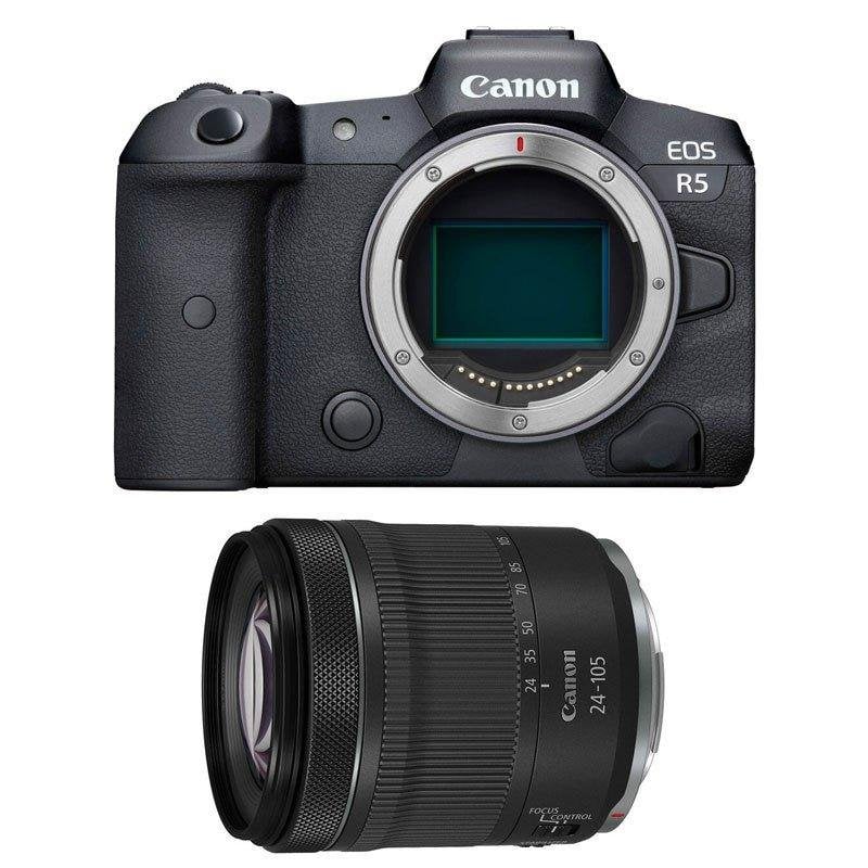 Câmara Mirrorless Canon EOS R5 45MP Sensor Full-Frame 24-105mm Wi-Fi Bluetooth Estabilização