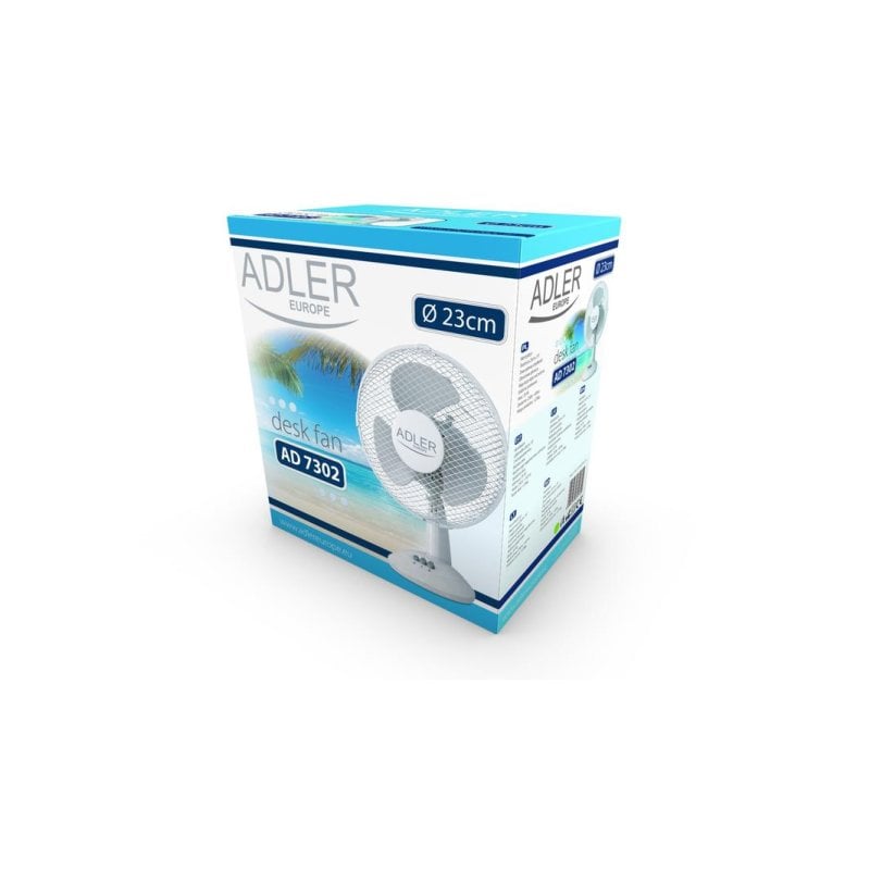 Ventilateur de Table Adler AD 7302 35W 23cm 2 Vitesses Oscillation Ultra Silencieux Faible Consommation