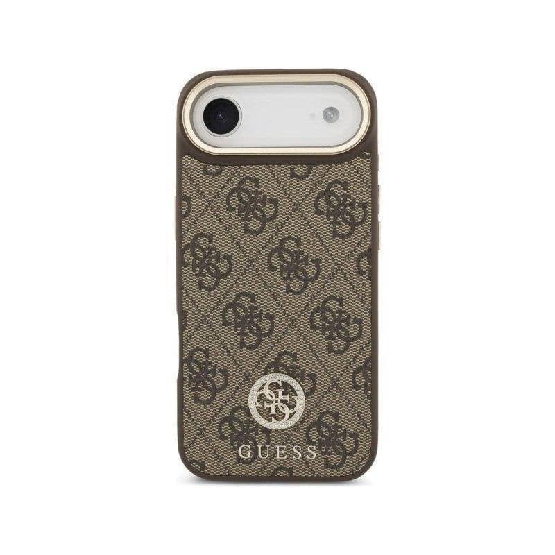 Funda para móvil Guess Carcasa protectora Polipiel marrón Logo Strass Correa ancha para iPhone Air