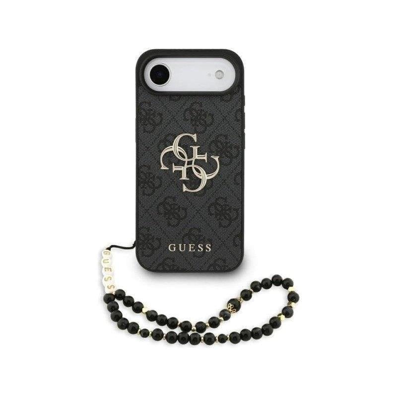 Funda para móvil Guess Carcasa Polipiel Negra Logo 4G Correa Perlas para iPhone Air