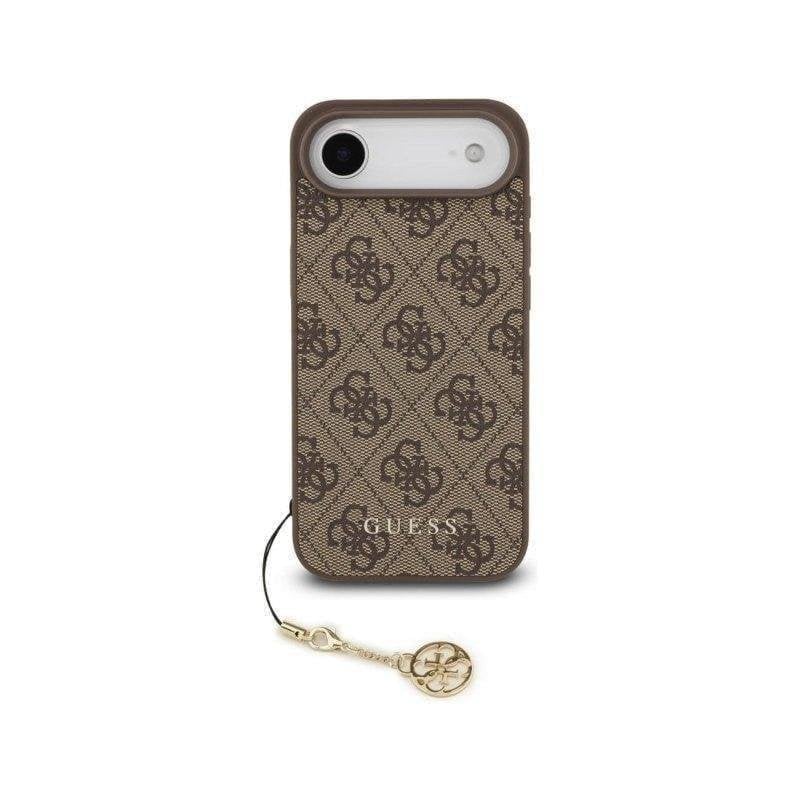 Funda para móvil Guess carcasa protectora material premium marrón logo 4G charm dorado para iPhone