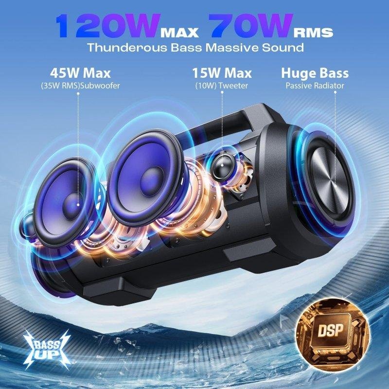 Altavoces W-King Bluetooth Portátil 120W IPX6 con luces y