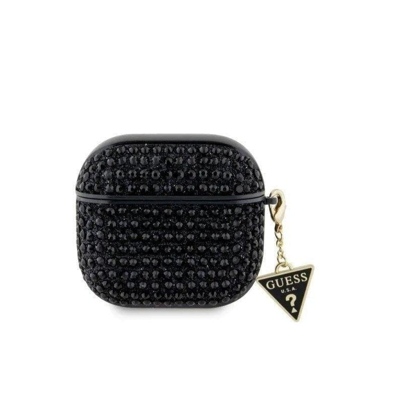 Funda Guess AirPods 4 Negra Piedras Brillantes y Colgante Policarbonato