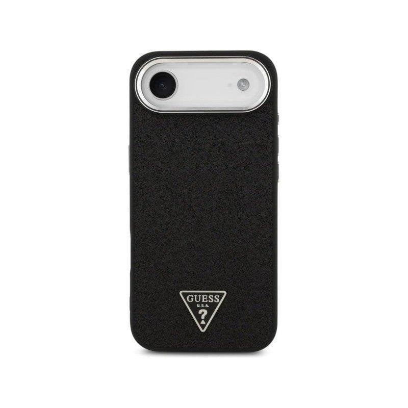 Funda para móvil Guess Air carcasa rígida polipiel negra purpurina Magsafe para iPhone compatibles