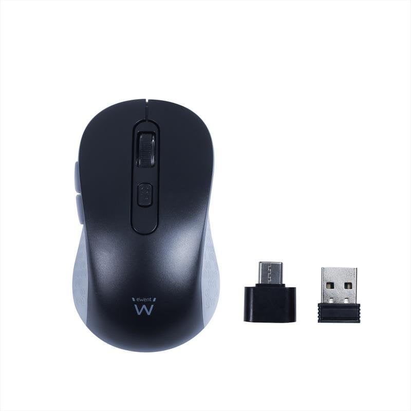 Ratón Ewent EW3204 Inalámbrico 1600 DPI Negro Gris Adaptador Tipo C