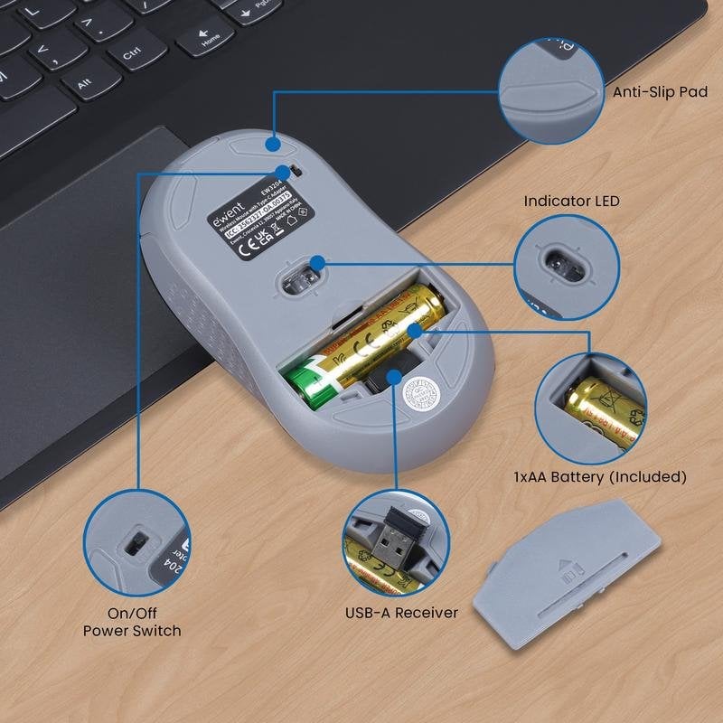 Mouse Wireless 2.4GHz Con Ricevitore USB-A E Adattatore USB-C – DPI Regolabile 800/1200/1600, Tasti Silenziosi, 6 Pulsanti