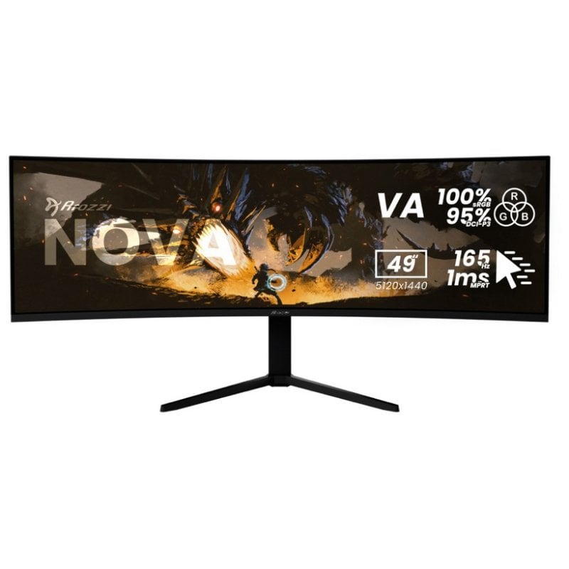 Écran PC Arozzi Nova 49" Dual QHD 165Hz VA Courbe HDR Haut-parleurs 1ms