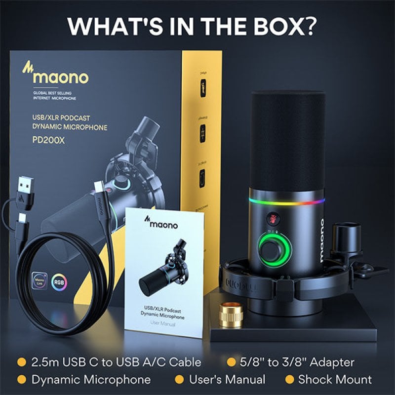 Microphone Maono PD200x dynamique XLR avec contrôle volume et éclairage RGB