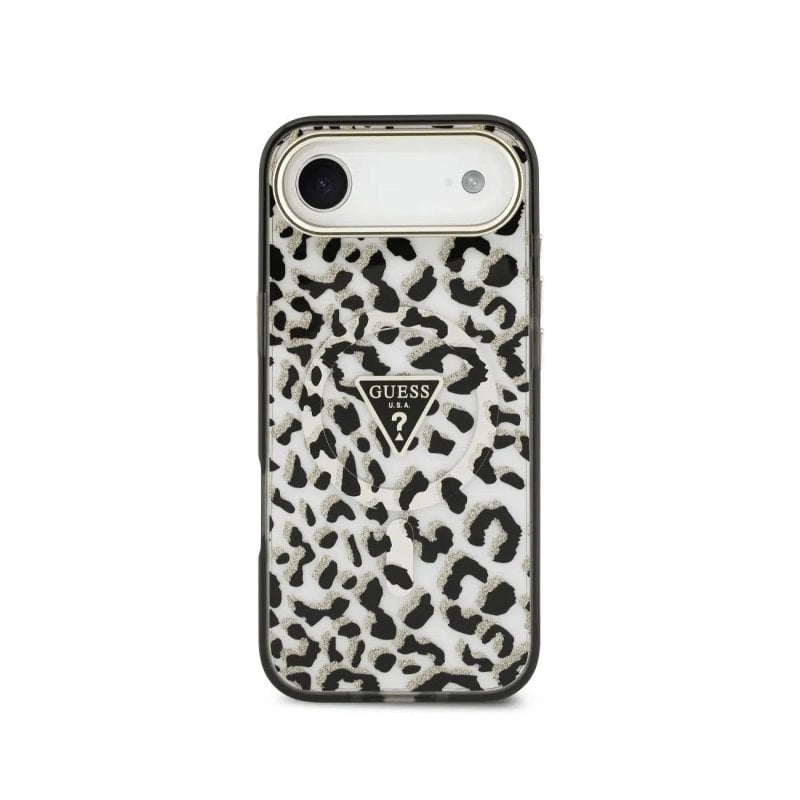 Guess Funda Para Iphone Air – Carcasa Pc+tpu Con Magsafe Leopardo Negra Con Brillos, Diseño Elegante Y Ajuste Preciso