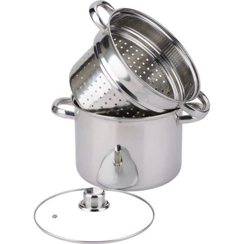 Casserole Baumalu 20 cm Inox 5L avec Insert Perforé et Couvercle Verre