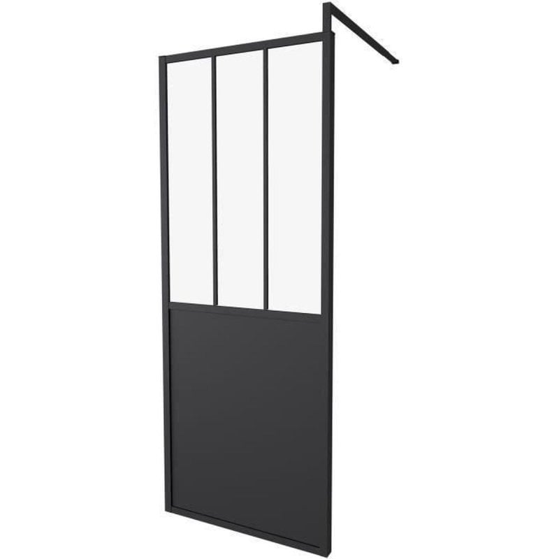 Paroi Fixe 80x200 Style Industriel Verre Rectangulaire Aluminium Epaisseur 5mm - vue 2
