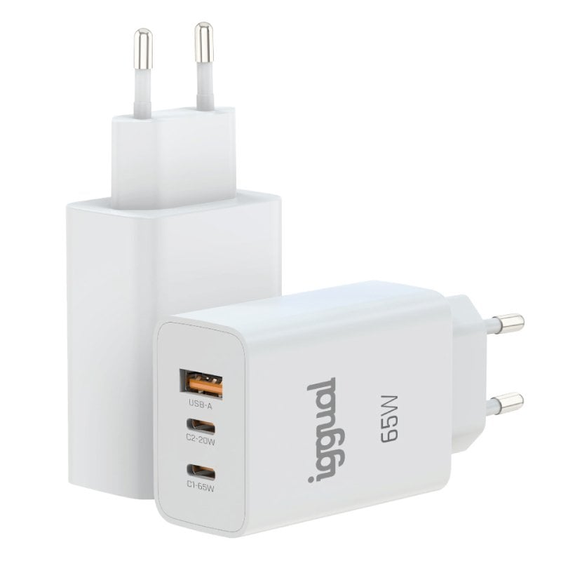 Carregador IGGUAL Triple USB-A + 2x USB-C GaN 65W