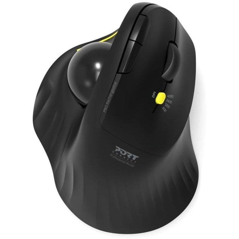 Ratón Port Designs 900719 Trackball Bluetooth 1600 DPI Negro Recargable