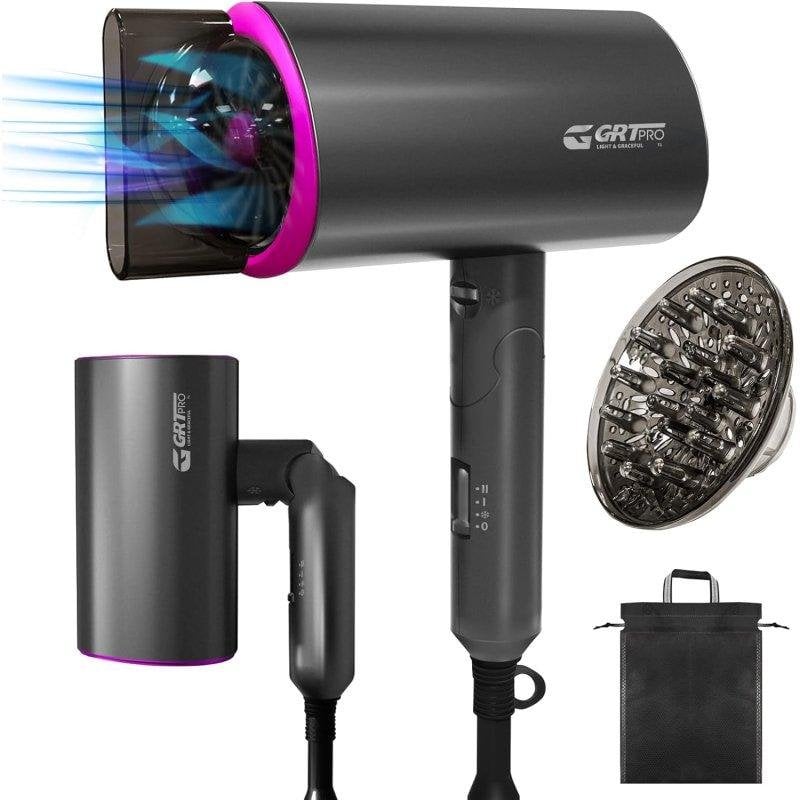 Sèche-cheveux Ionique Pliable de Voyage Dam Electronics 2200W 2 Températures 2 Vitesses Diffuseur Gris