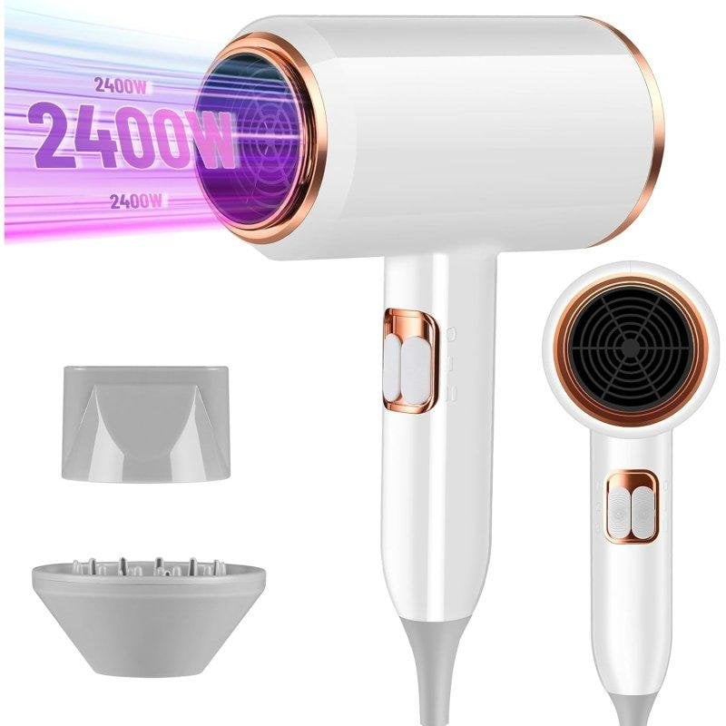 Sèche-cheveux Ionique Professionnel Dam Electronics 2400W 3 Températures 2 Vitesses Blanc