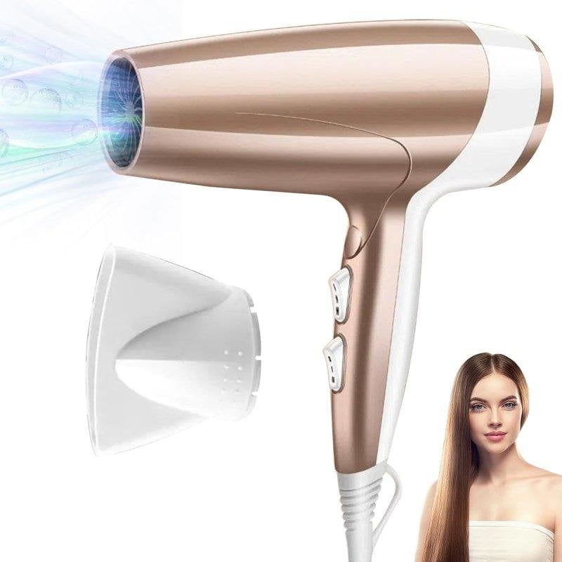 Sèche-cheveux Professionnel Ionique Dam Electronics 2400W 3 Températures 3 Vitesses Accessoires Champagne