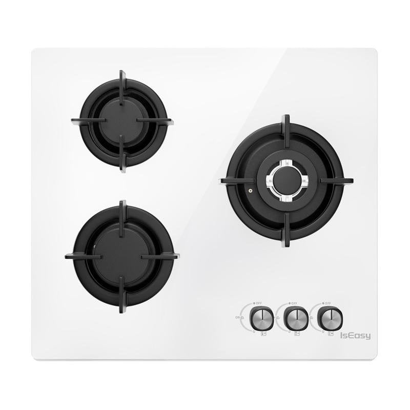 Placa de gas IsEasy MGBG-603 3 hornillos vidrio blanco