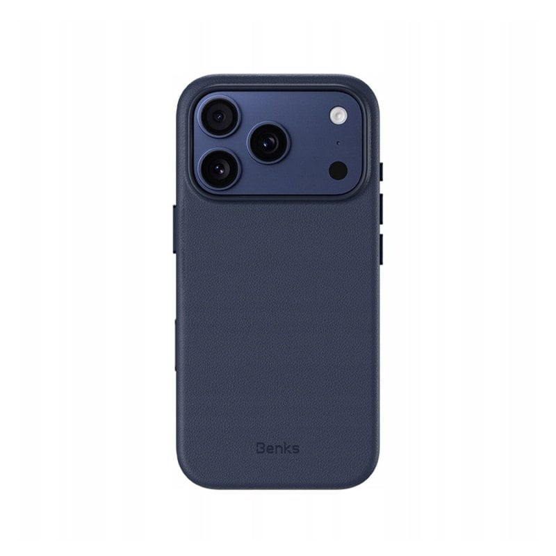 Benks Funda Para Iphone 17 Pro – Carcasa Con Magsafe Azul De Acabado Tipo Piel, Resistente Y Con Botón De Cámara Con Ajuste Preciso