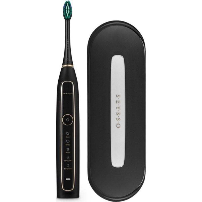 Cepillo de Dientes Sónico Seysso Gold Black 5 Modos 3 Cabezales Temporizador Estuche