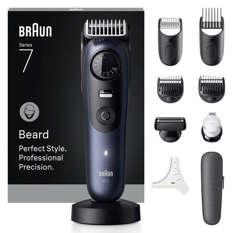 Máquina de Cortar Barba Braun BeardTrimmer 7 80789809 Sem Fios 120min 40 Comprimentos 5 Pentes À Prova de Água