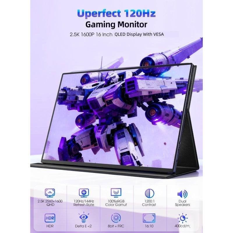 Monitor PC Uperfect QLED 16" QHD+ 120Hz QLED USB-C Mini HDMI 16:10 Portatile