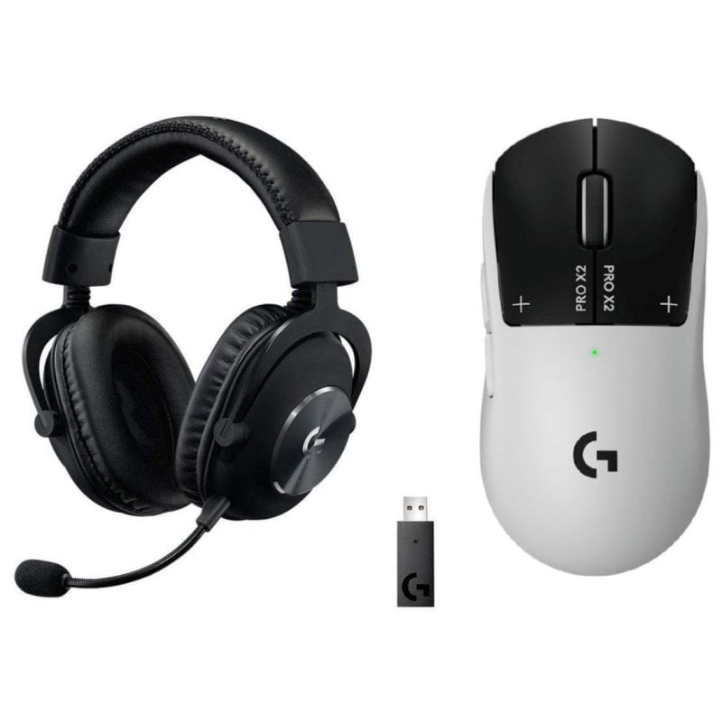 Logitech PRO X2 SUPERSTRIKE inalámbrico 44000 DPI blanco háptico LIGHTSPEED + G Pro X Auriculares Gaming Inalámbricos con Lightspeed Negros