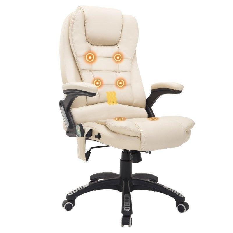 Silla de Oficina con Masaje Rolipo Altura Ajustable 6 Puntos PU Beige