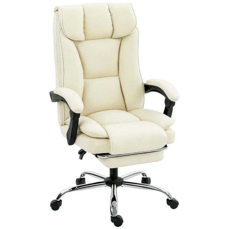 Silla de oficina ergonómica Rolipo reclinable con reposapiés beige 360°