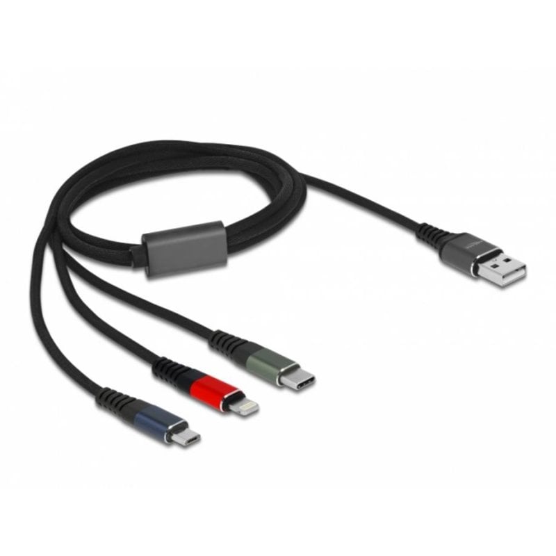 Cable de Carga USB 3 en 1 Delock Tipo-A a Lightning/Micro USB/USB Type-C 1 m