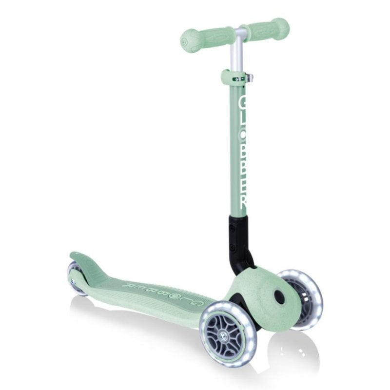 Patinete infantil Globber Junior plegable 3 ruedas luces LED verde claro