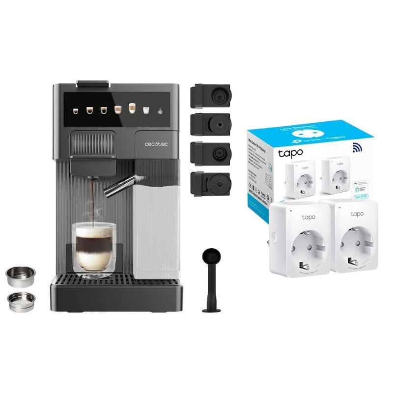Cecotec FreeStyle Latte Cafetera Espresso + Tapo P100 Mini Smart Wifi Enchufe Inteligente 2 Unidades
