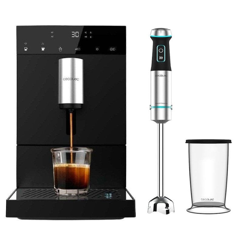 Cecotec Cremmaet Compact 1,1L Cafetera Superautomática + Power TitanBlack 1200 XL Batidora de Mano