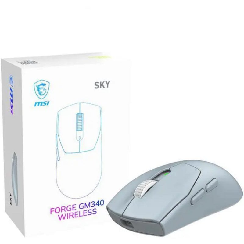 Souris MSI Forge GM340 Wireless Ambidextre 12000 DPI Bleu Clair 6 Boutons