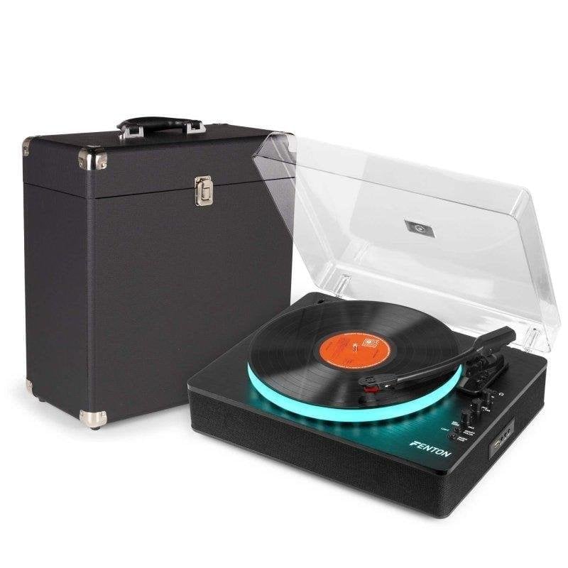 Tocadiscos Fenton RP162LED Bluetooth USB con altavoces, LED y maleta para 35 vinilos