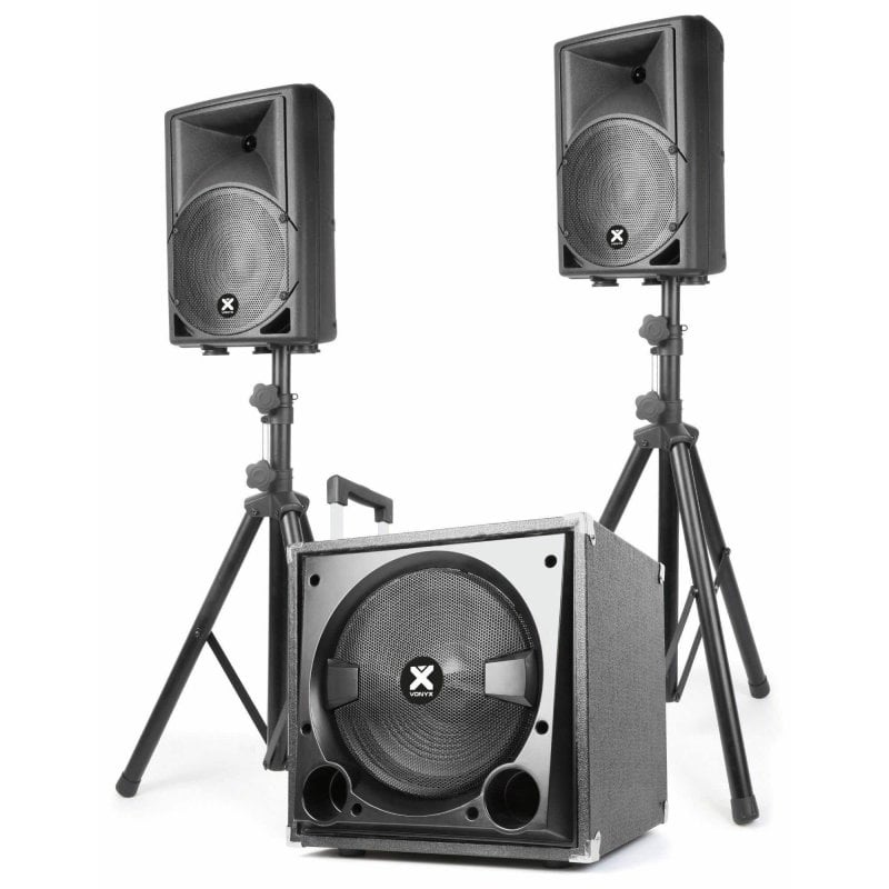 Vonyx Vx800bt – Sistema De Sonido 2.1 Activo 800w Con Bluetooth, Reproductor Usb/sd, Subwoofer 12", 2 Altavoces 8", Micro, Soportes, Color Negro
