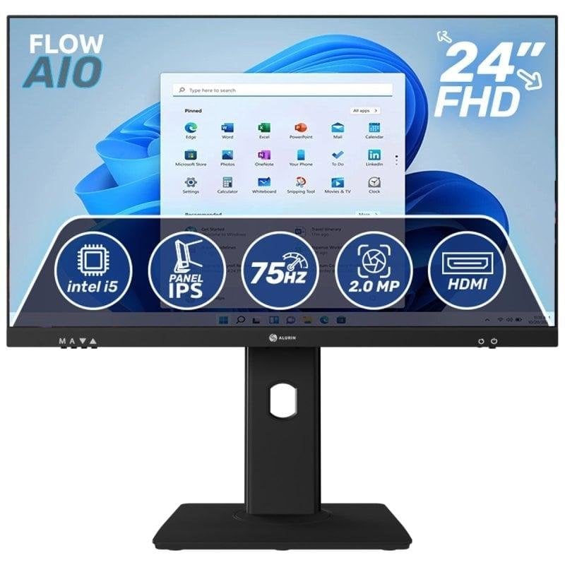 All-in-One Alurin Flow Intel Core i5-12400 16GB 500GB SSD UHD 730 24" Windows 11 Home Altura ajustável
