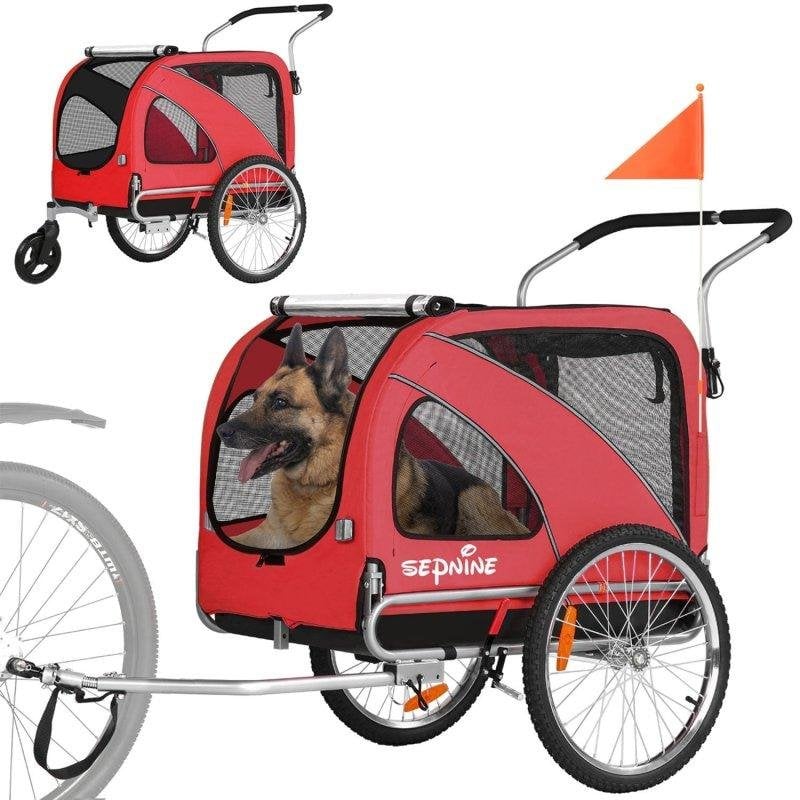 Remolque para Mascotas Sepnine 10202b 40kg Plegable Rojo 2 en 1