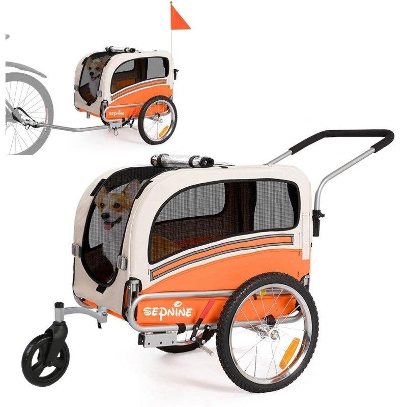 Remolque para mascotas Sepnine 20303b Plegable Impermeable 30kg Naranja