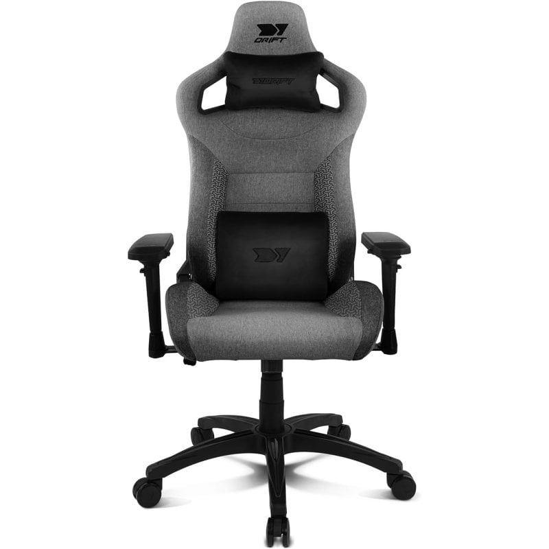Cadeira gaming Drift DR220 tecido cinza escuro apoios 4D almofadas lombar